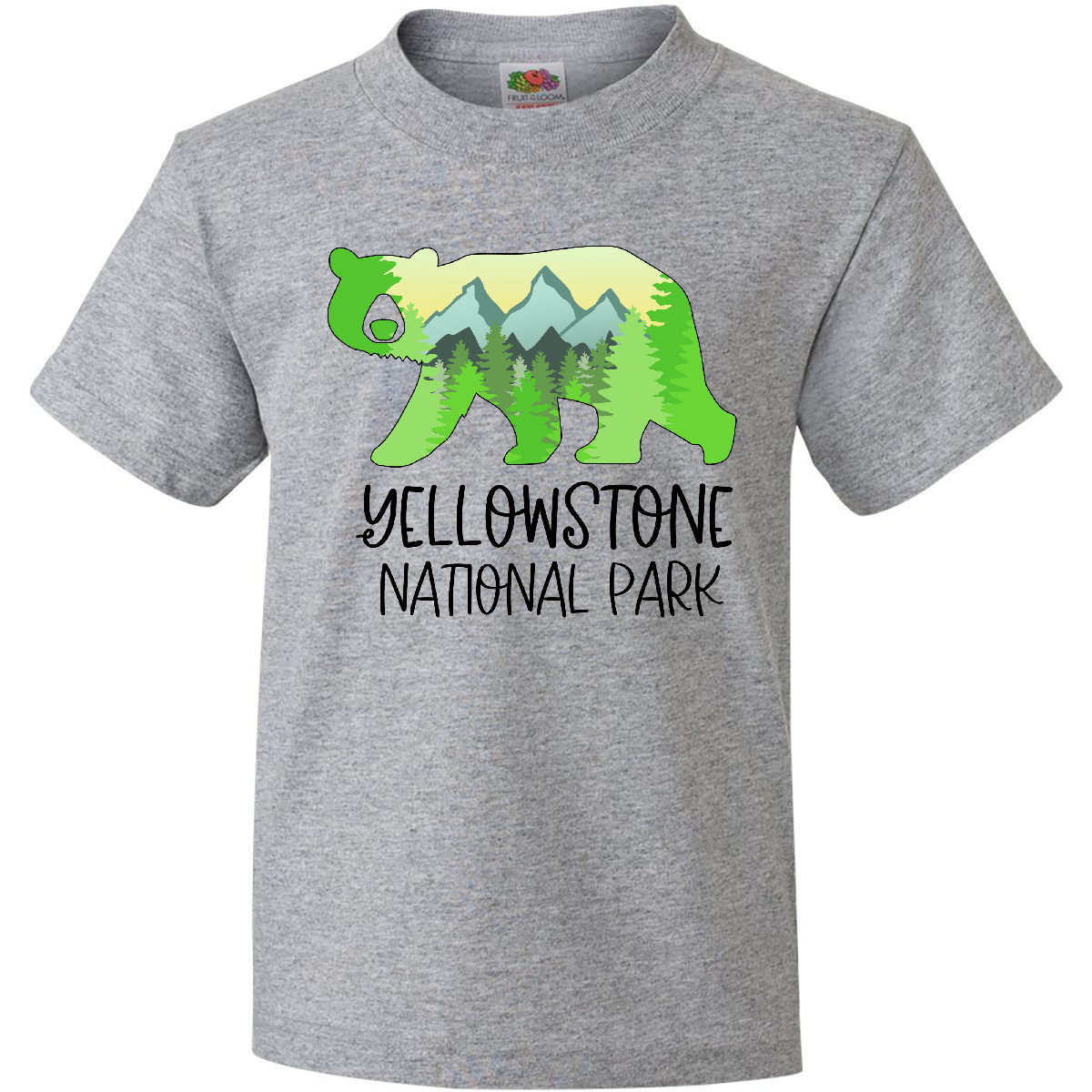 Inktastic Yellowstone National Park- Mountains And Bear Shape Youth T-Shirt Home - Picture 3 of 8