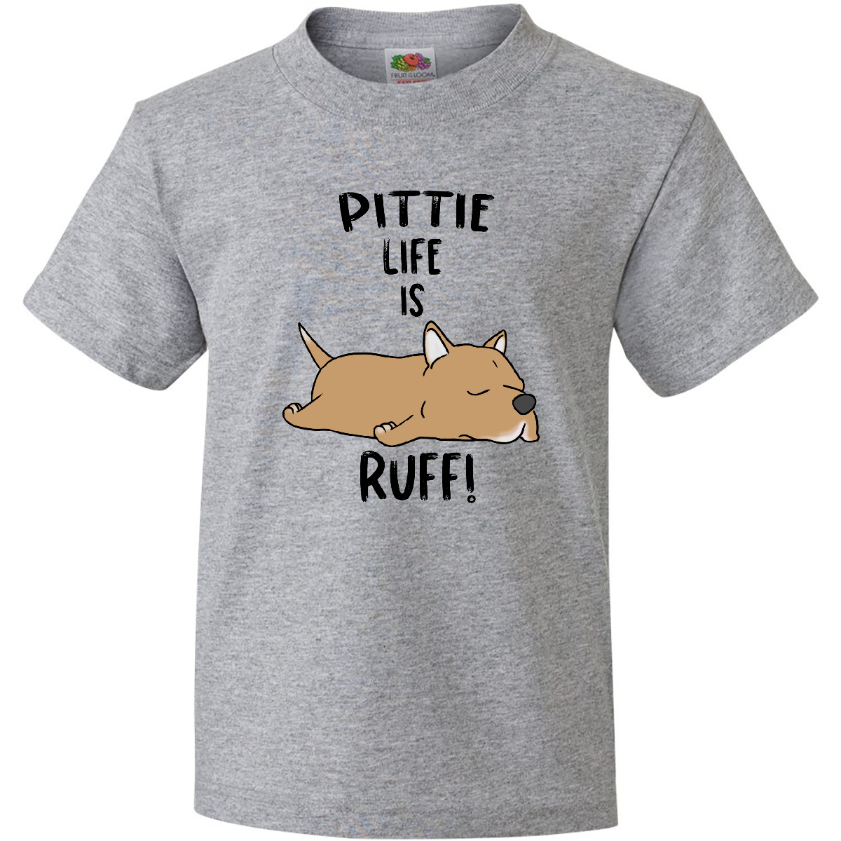 Inktastic Pittie Life Is RUFF! Pit Bull Tan Youth T-Shirt Animals Dogs Lover Pup - Picture 3 of 6