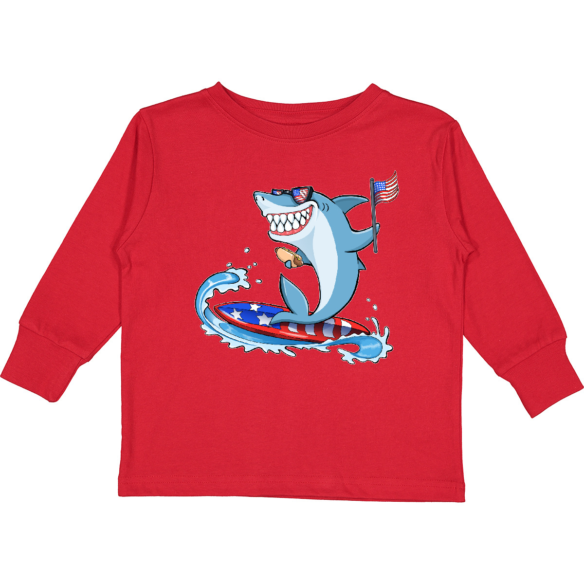 Inktastic Fourth Of July Hai Surfen Kleinkind Langarm T-Shirt Surf 4th Hot - Bild 3 von 4