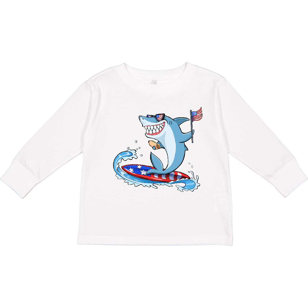 Inktastic Fourth Of July Hai Surfen Kleinkind Langarm T-Shirt Surf 4th Hot - Bild 4 von 4