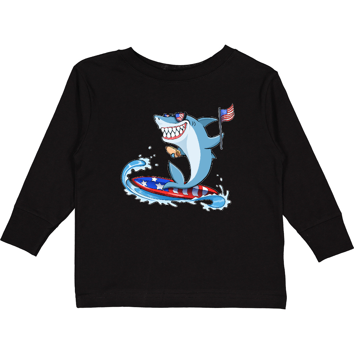 Inktastic Fourth Of July Hai Surfen Kleinkind Langarm T-Shirt Surf 4th Hot - Bild 2 von 4