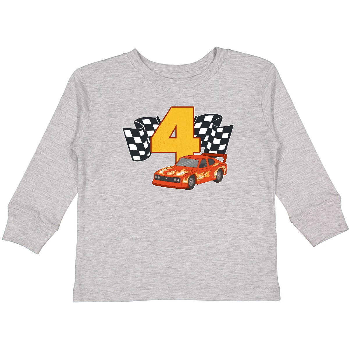 Inktastic Number Four Race Car Toddler Long Sleeve T-Shirt 4th Year Old Racer - Picture 5 of 7