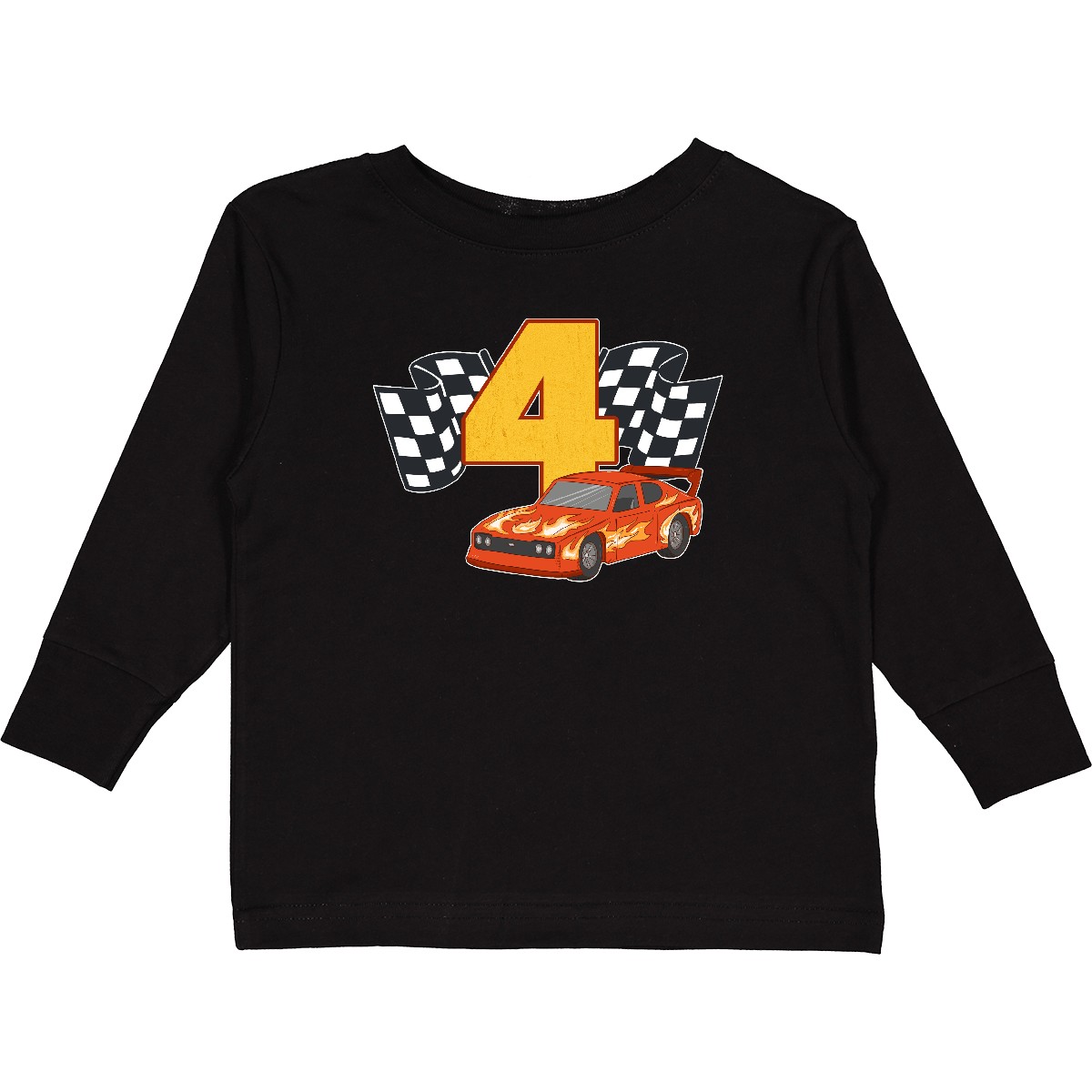 Inktastic Number Four Race Car Toddler Long Sleeve T-Shirt 4th Year Old Racer - Picture 2 of 7
