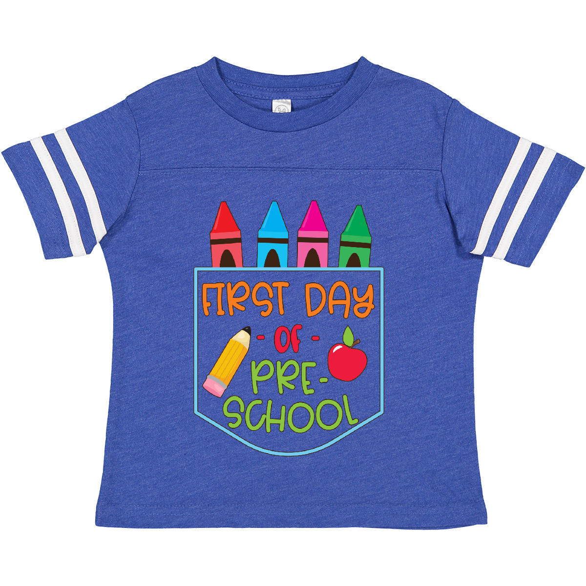T-Shirt Inktastic 1. Tag der Vorschule Buntstifte und Apfel Schulanfang Kleinkind - Bild 5 von 15