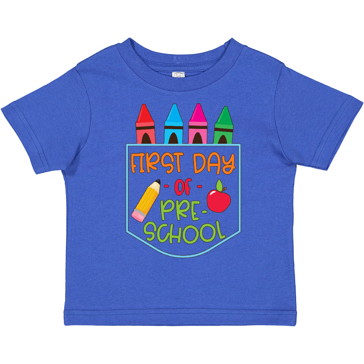 T-Shirt Inktastic 1. Tag der Vorschule Buntstifte und Apfel Schulanfang Kleinkind - Bild 12 von 15