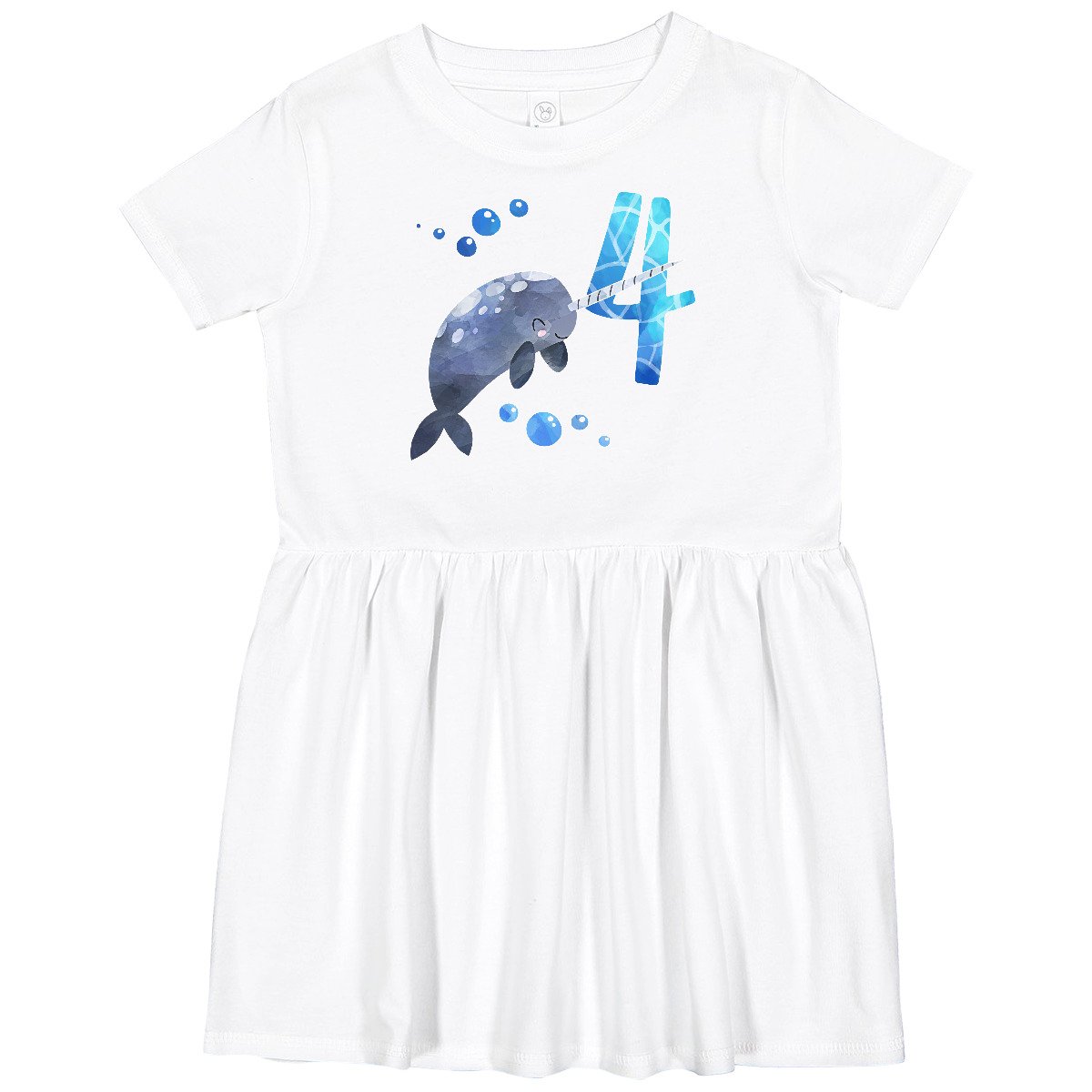 Inktastic Cute Narwhal 4th Birthday Toddler Dress Birthdays Four 4 Turning Year - Picture 4 of 6
