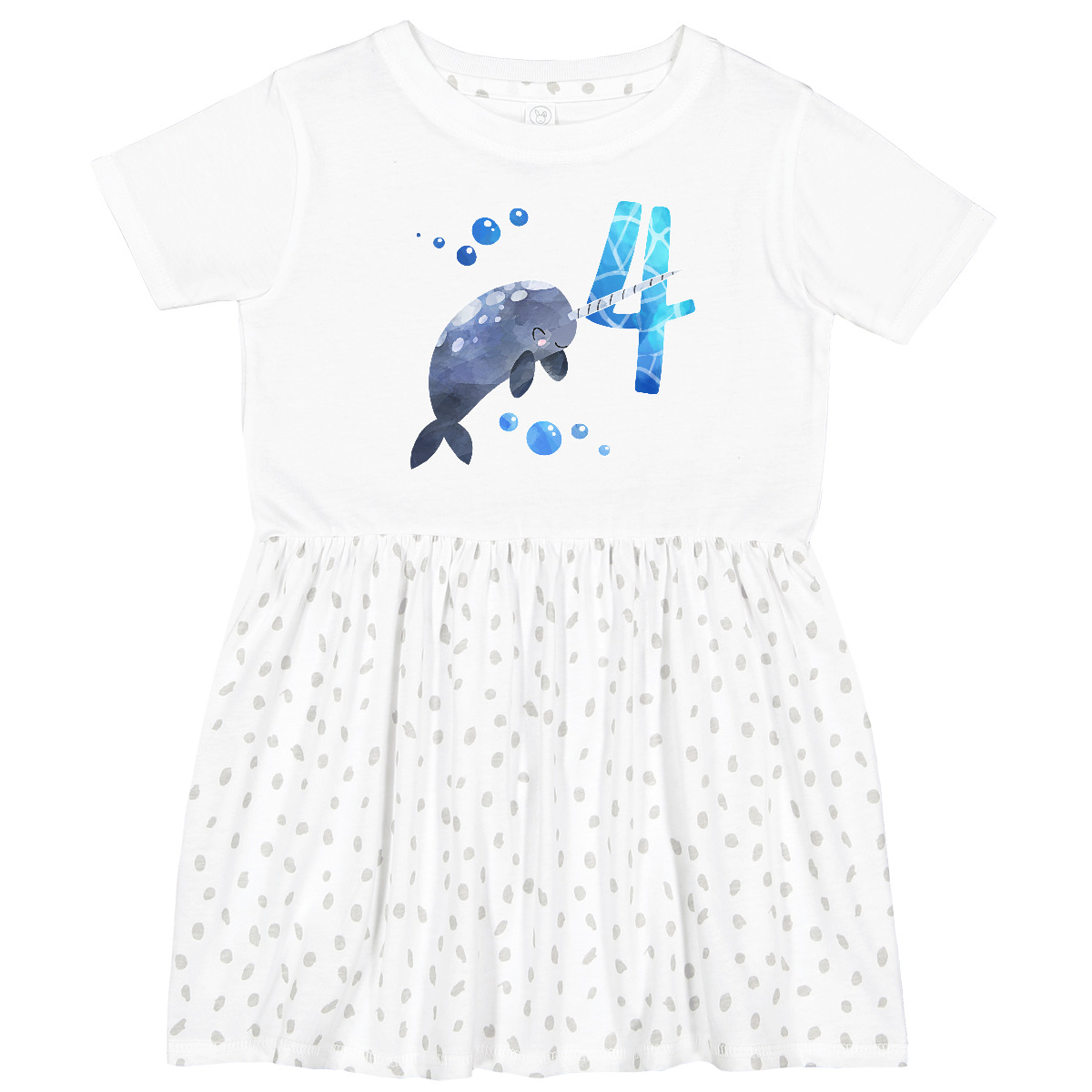 Inktastic Cute Narwhal 4th Birthday Toddler Dress Birthdays Four 4 Turning Year - Picture 5 of 6