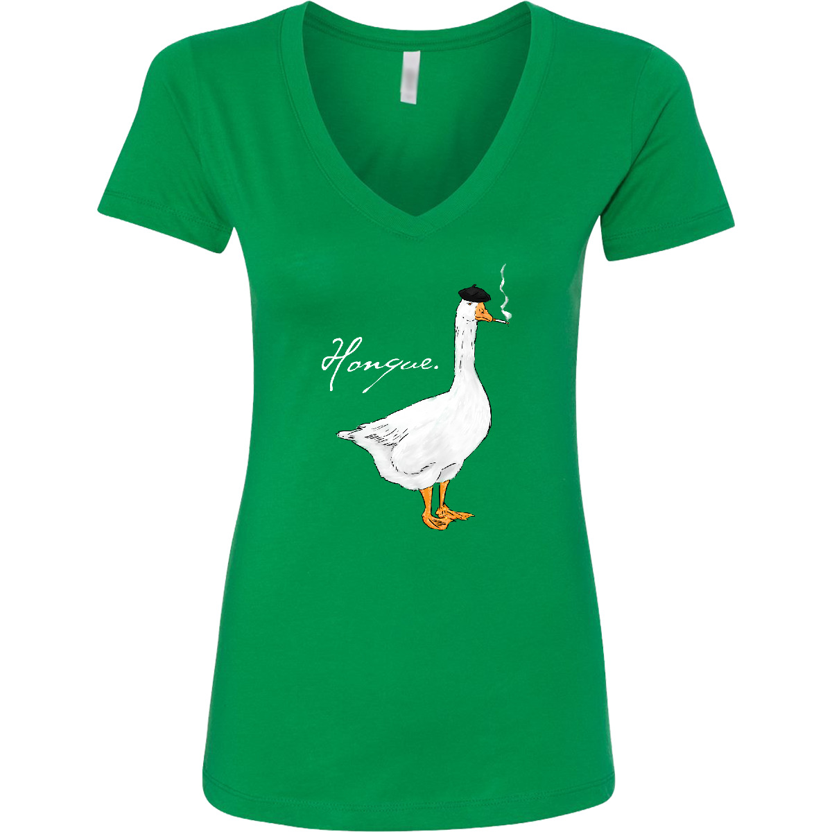 Inktastic French Goose Says Honque! Women’s V-Neck T-Shirt Animals Chicken Funny