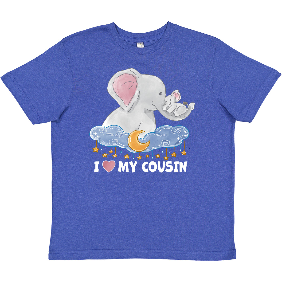 Inktastic I Love My Cousin Cute Elephants With Moon And Stars Youth T-Shirt Zoo - Bild 9 von 9