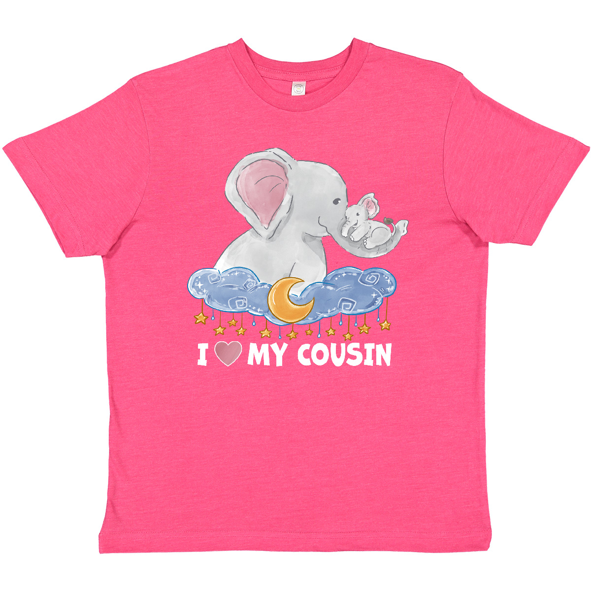 Inktastic I Love My Cousin Cute Elephants With Moon And Stars Youth T-Shirt Zoo - Bild 8 von 9