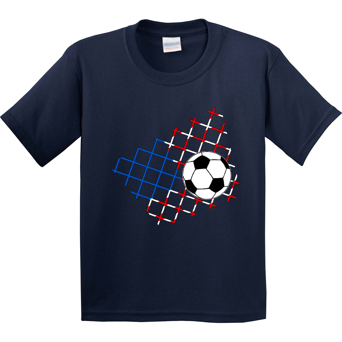Inktastic Soccer Ball, Net With American Flag Colors Youth T-Shirt Sports World - Picture 3 of 7