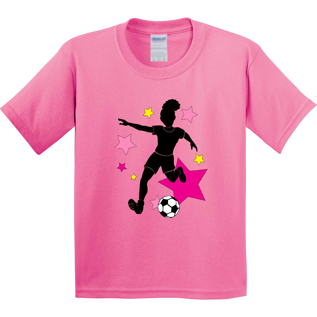 Inktastic Girl Playing Soccer- Pink And Yellow Stars Youth T-Shirt Sports Player - Picture 2 of 7