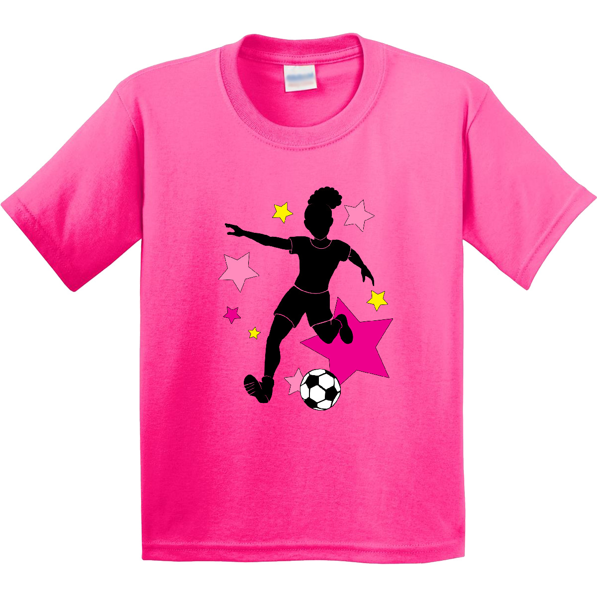 Inktastic Girl Playing Soccer- Pink And Yellow Stars Youth T-Shirt Sports Player - Picture 4 of 7