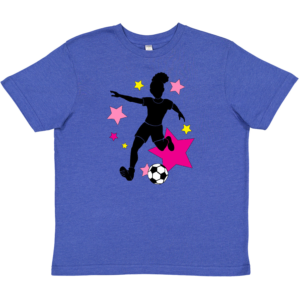 Inktastic Girl Playing Soccer- Pink And Yellow Stars Youth T-Shirt Sports Player - Picture 7 of 7