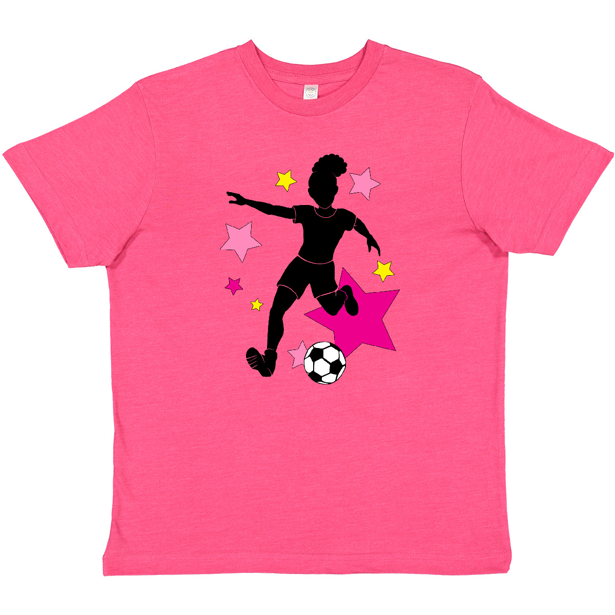 Inktastic Girl Playing Soccer- Pink And Yellow Stars Youth T-Shirt Sports Player - Picture 6 of 7