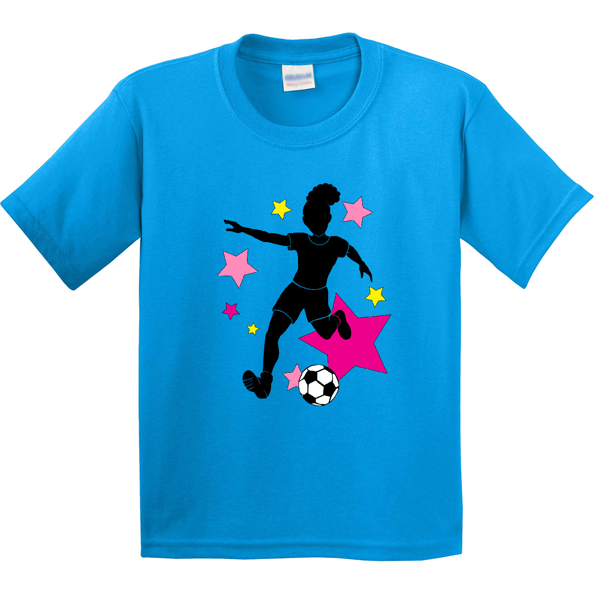 Inktastic Girl Playing Soccer- Pink And Yellow Stars Youth T-Shirt Sports Player - Picture 5 of 7
