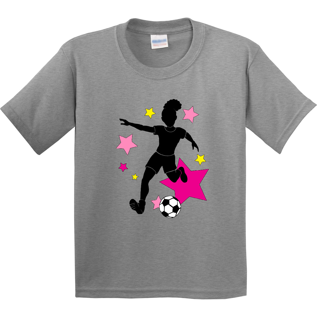 Inktastic Girl Playing Soccer- Pink And Yellow Stars Youth T-Shirt Sports Player - Picture 3 of 7