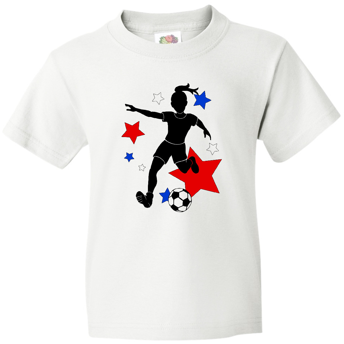 Inktastic Girl Playing Soccer- Red, White, Blue Stars Youth T-Shirt Sports Sport - Picture 7 of 7