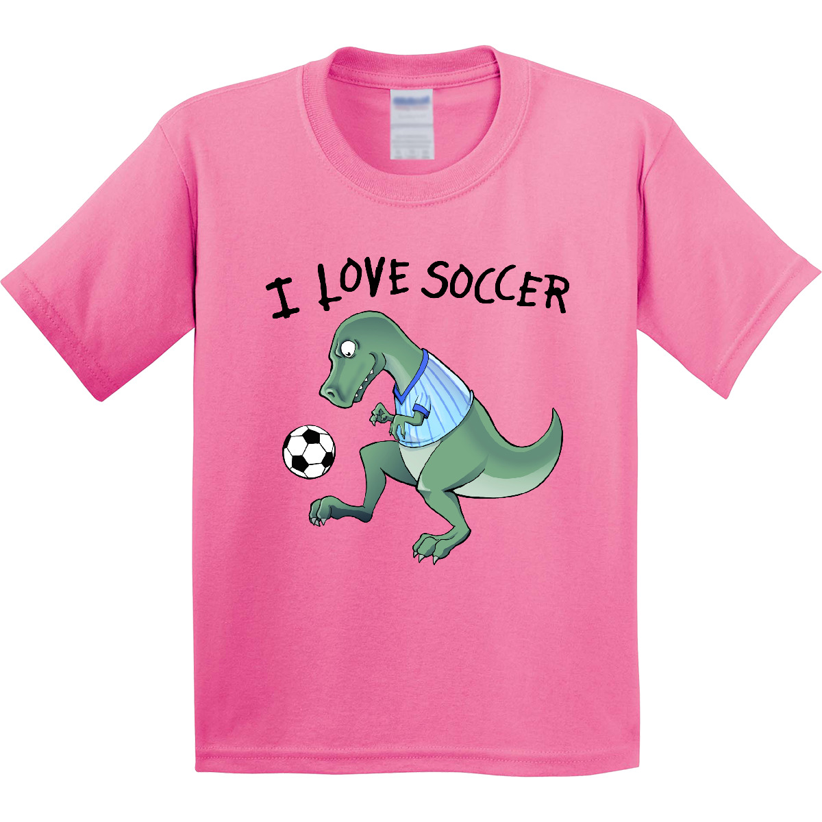Inktastic I Love Soccer-Dinosaur In Blue Youth T-Shirt Sports Soccer Dino T-rex - Picture 2 of 8