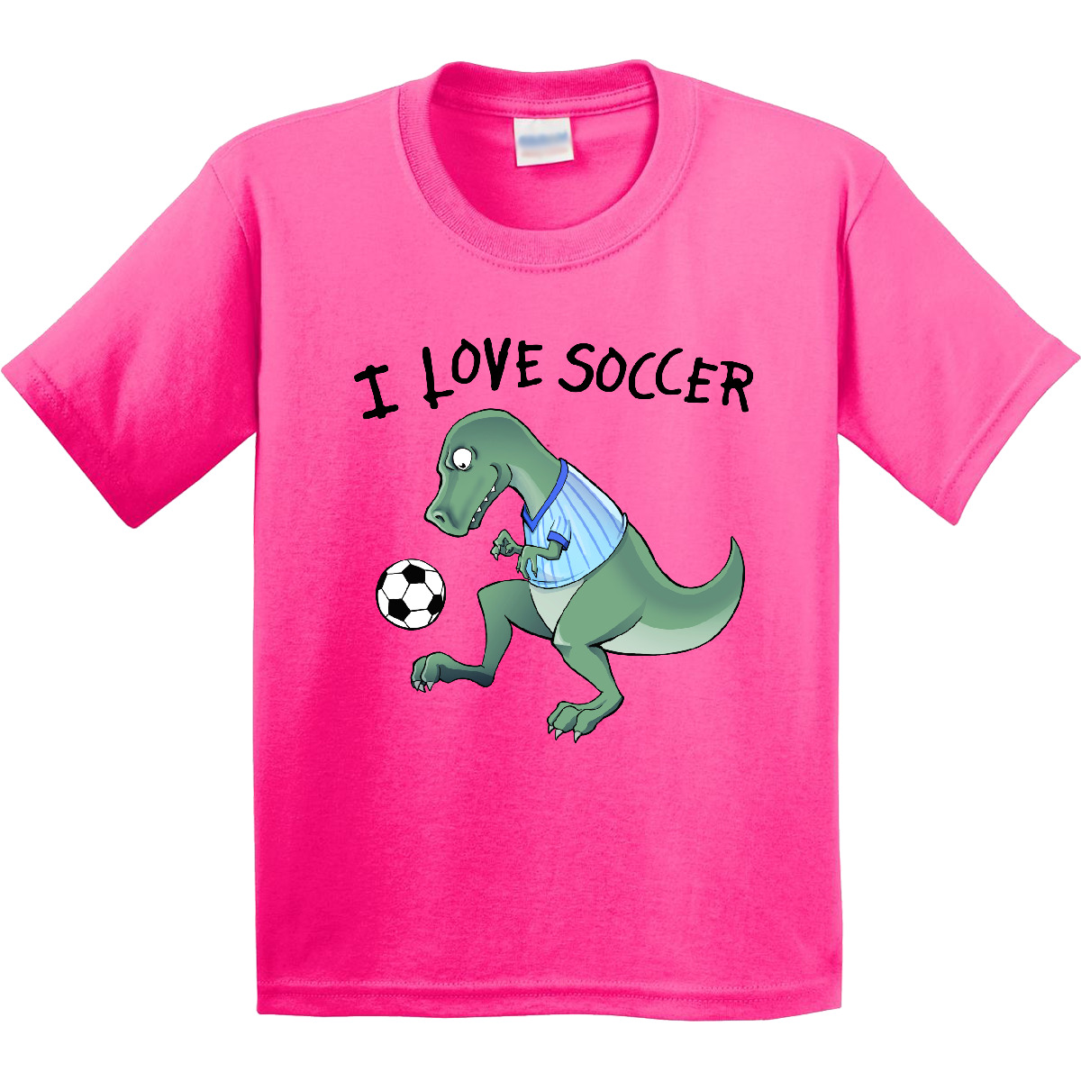 Inktastic I Love Soccer-Dinosaur In Blue Youth T-Shirt Sports Soccer Dino T-rex - Picture 5 of 8