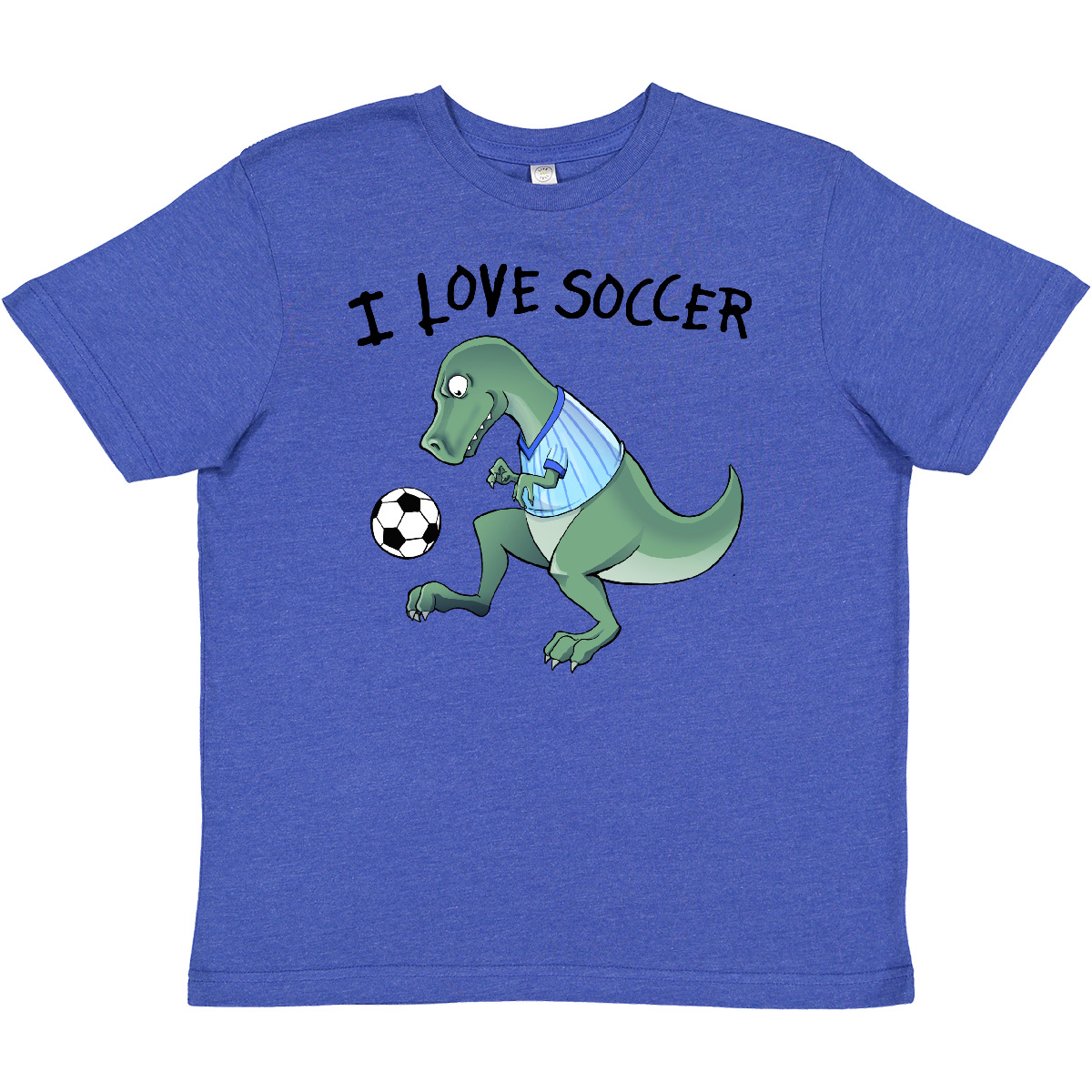 T-shirt Inktastic I Love Soccer-Dinosaure en bleu vente jeunesse sport football dinosaure T-rex