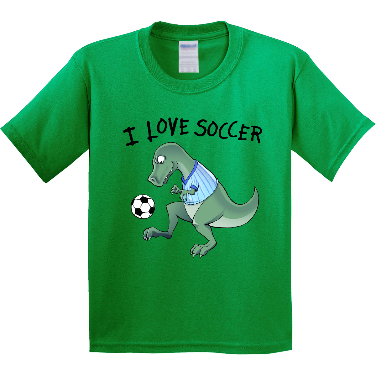 Inktastic I Love Soccer-Dinosaur In Blue Youth T-Shirt Sports Soccer Dino T-rex - Picture 4 of 8