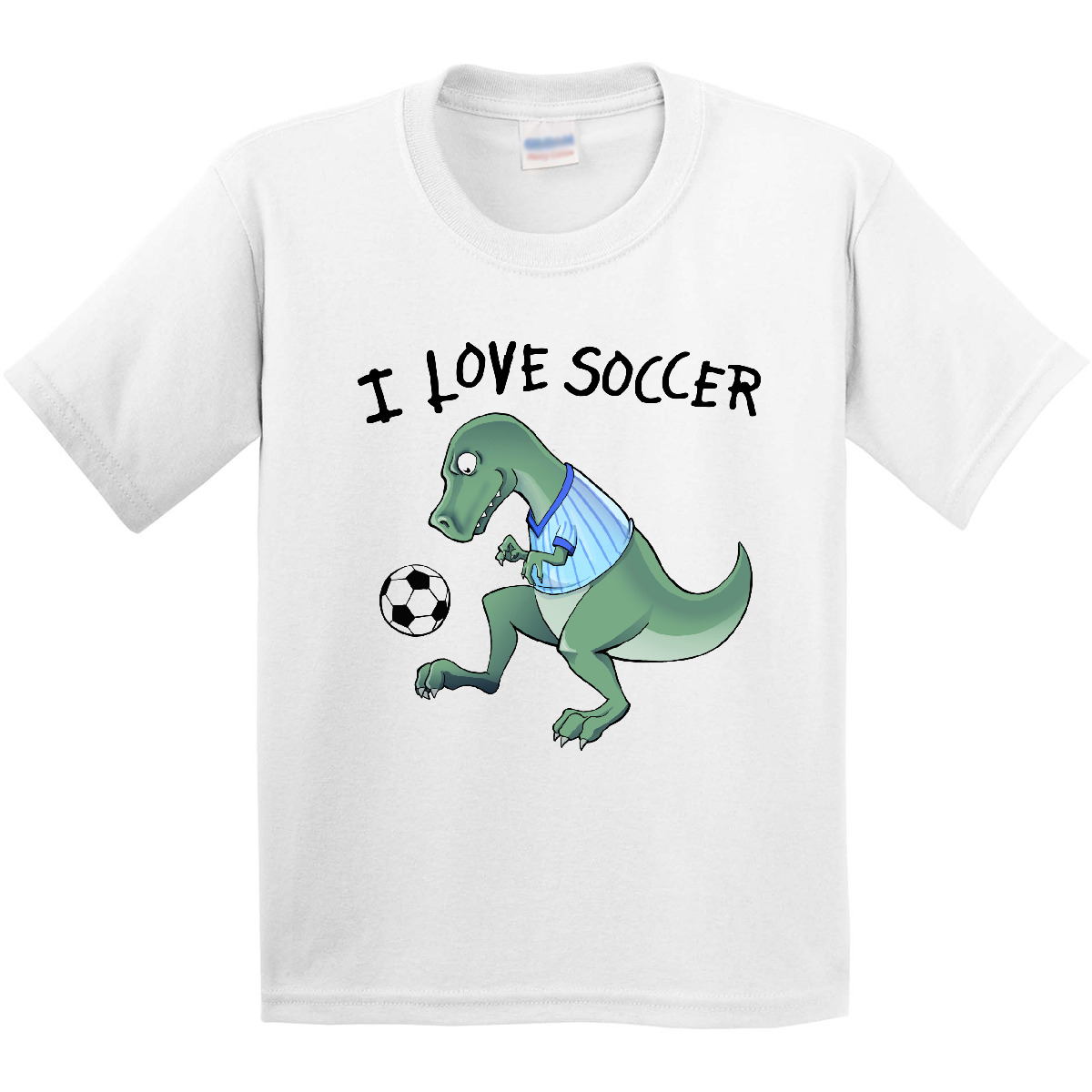 Inktastic I Love Soccer-Dinosaur In Blue Youth T-Shirt Sports Soccer Dino T-rex - Picture 8 of 8
