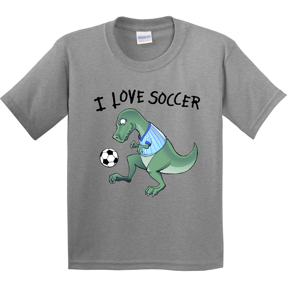 Inktastic I Love Soccer-Dinosaur In Blue Youth T-Shirt Sports Soccer Dino T-rex - Picture 3 of 8
