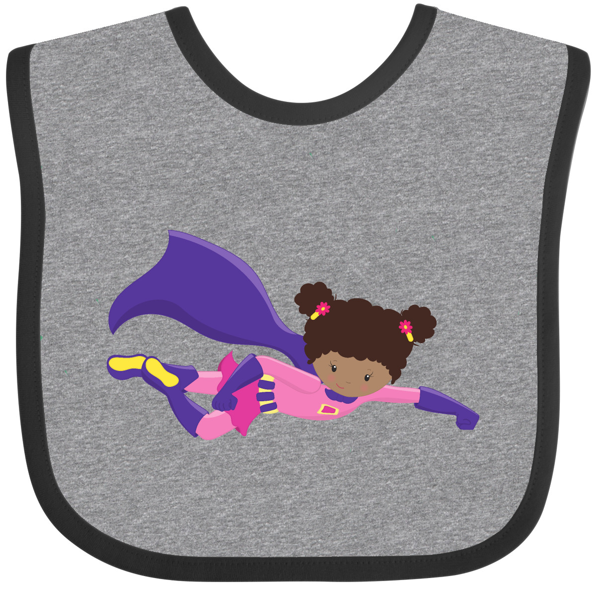 Inktastic African American Girl, Cape, Superhero Girl Baby Bib Black Cute Flying - Picture 2 of 10