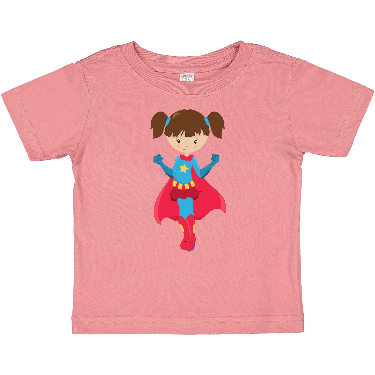 Inktastic Superhero Girl, Cute Girl, Brown Hair, Red Cape Baby T-Shirt Little - Picture 4 of 6