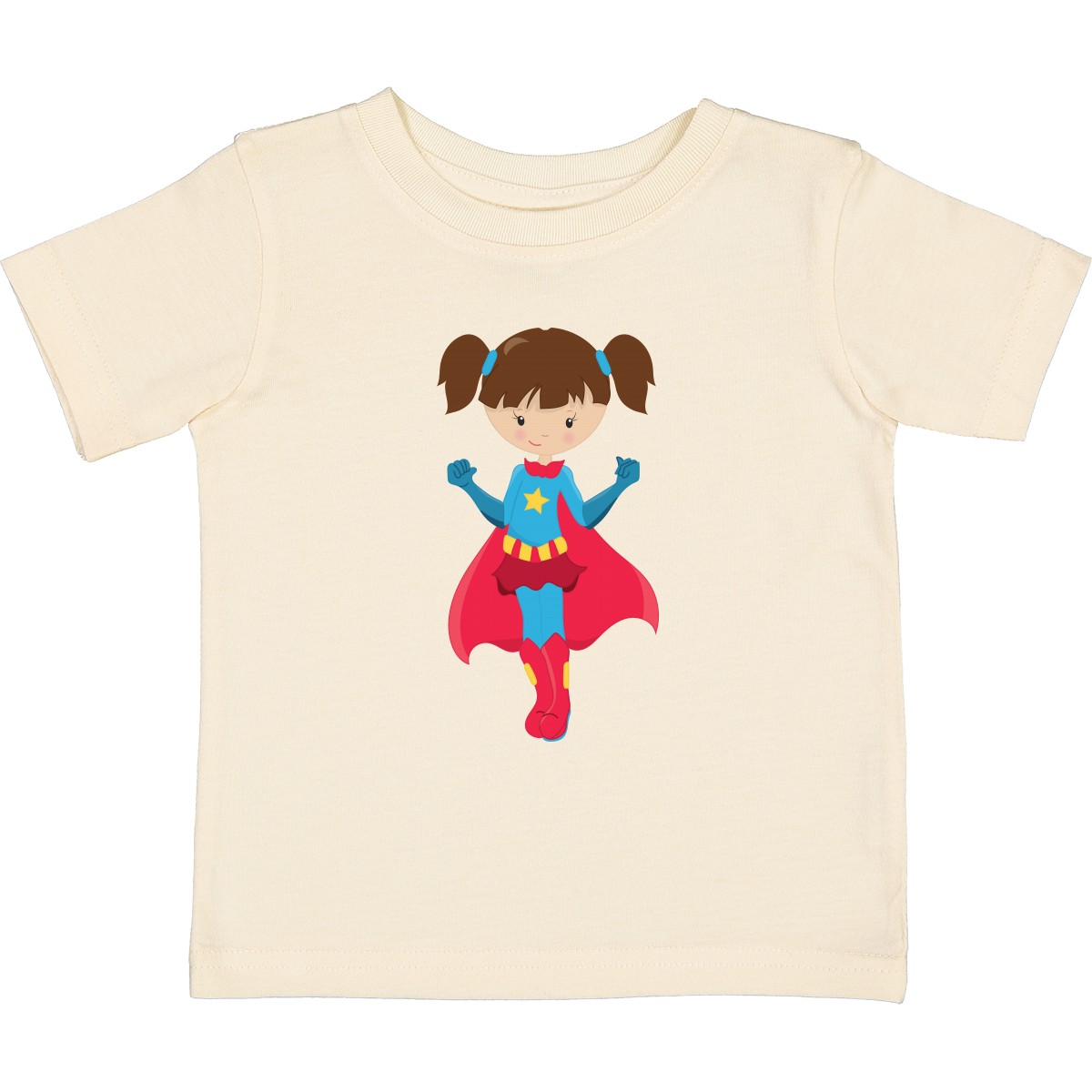 Inktastic Superhero Girl, Cute Girl, Brown Hair, Red Cape Baby T-Shirt Little - Picture 5 of 6
