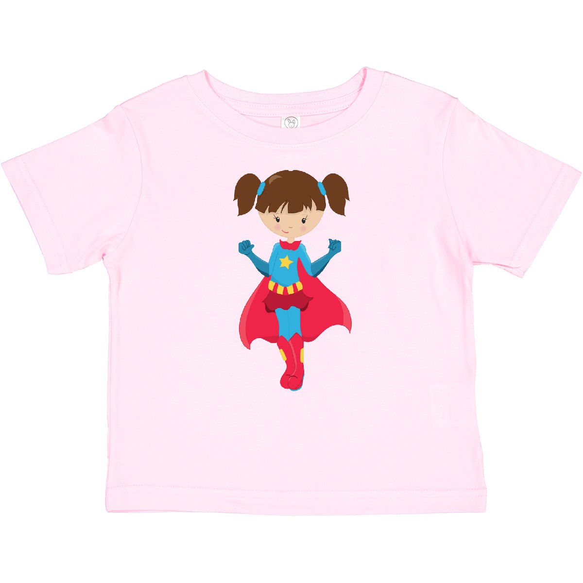 Inktastic Superhero Girl, Cute Girl, Brown Hair, Red Cape Baby T-Shirt Little - Picture 6 of 6
