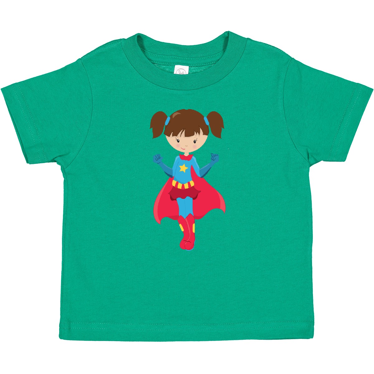 Inktastic Superhero Girl, Cute Girl, Brown Hair, Red Cape Baby T-Shirt Little - Picture 3 of 6