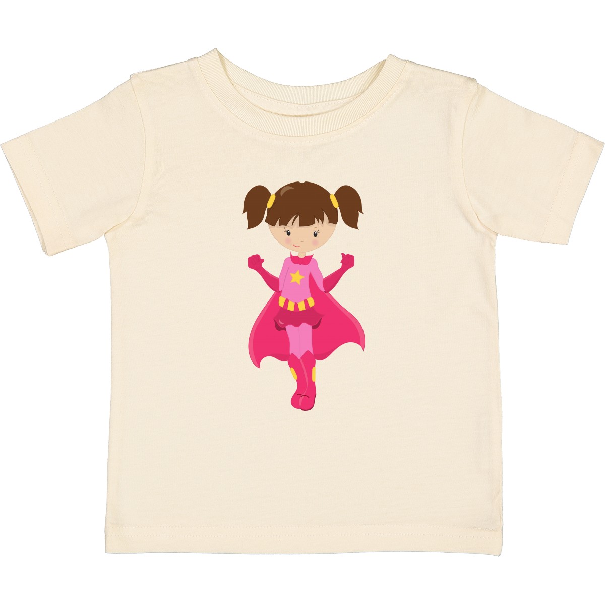 Inktastic Superhero Girl, Brown Hair, Pink Cape, Cute Girl Baby T-Shirt Little - Picture 3 of 3