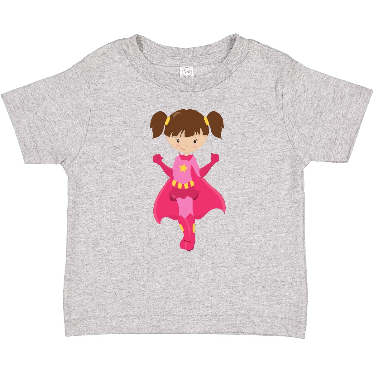 Inktastic Superhero Girl, Brown Hair, Pink Cape, Cute Girl Baby T-Shirt Little - Picture 2 of 3