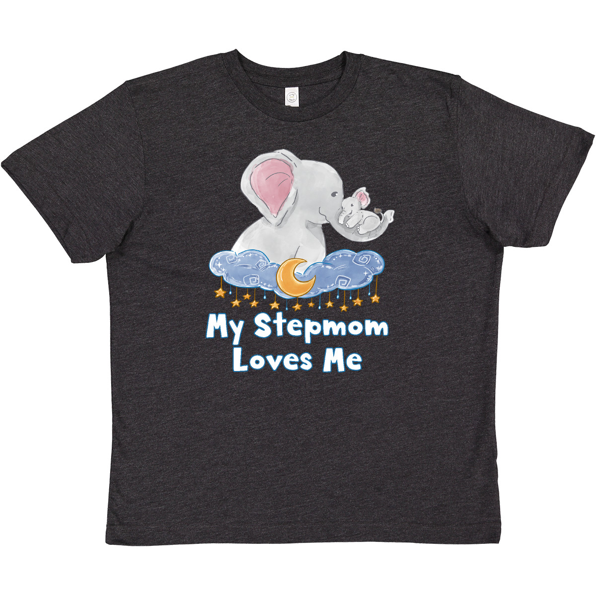 Inktastic My Stepmom Loves Me Cute Elephants Clouds Moon And Stars Youth T-Shirt - Picture 7 of 9