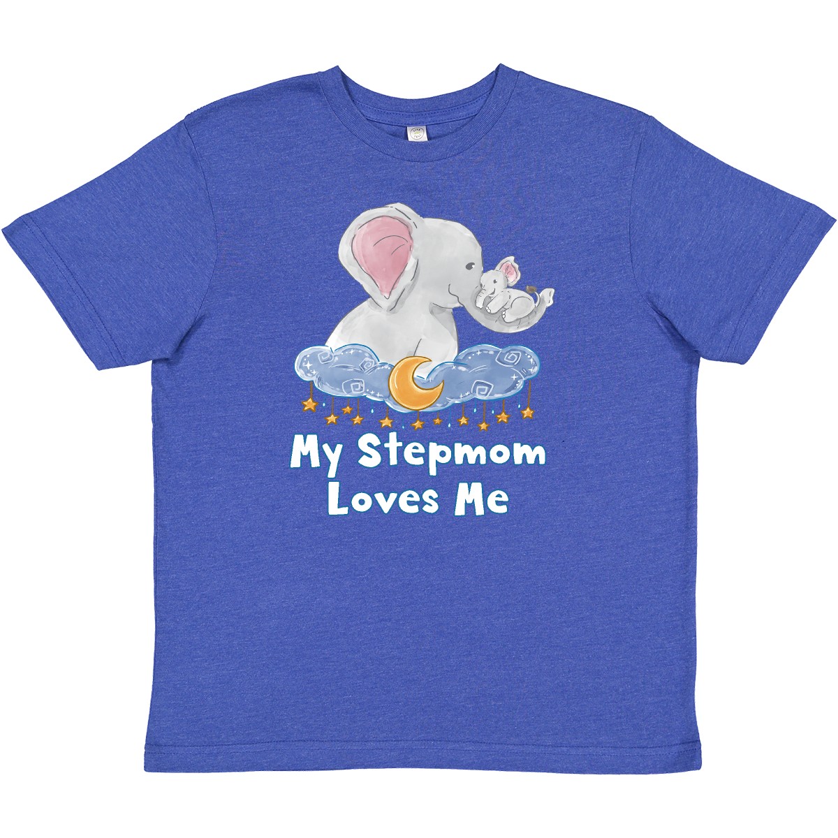 Inktastic My Stepmom Loves Me Cute Elephants Clouds Moon And Stars Youth T-Shirt - Picture 8 of 9