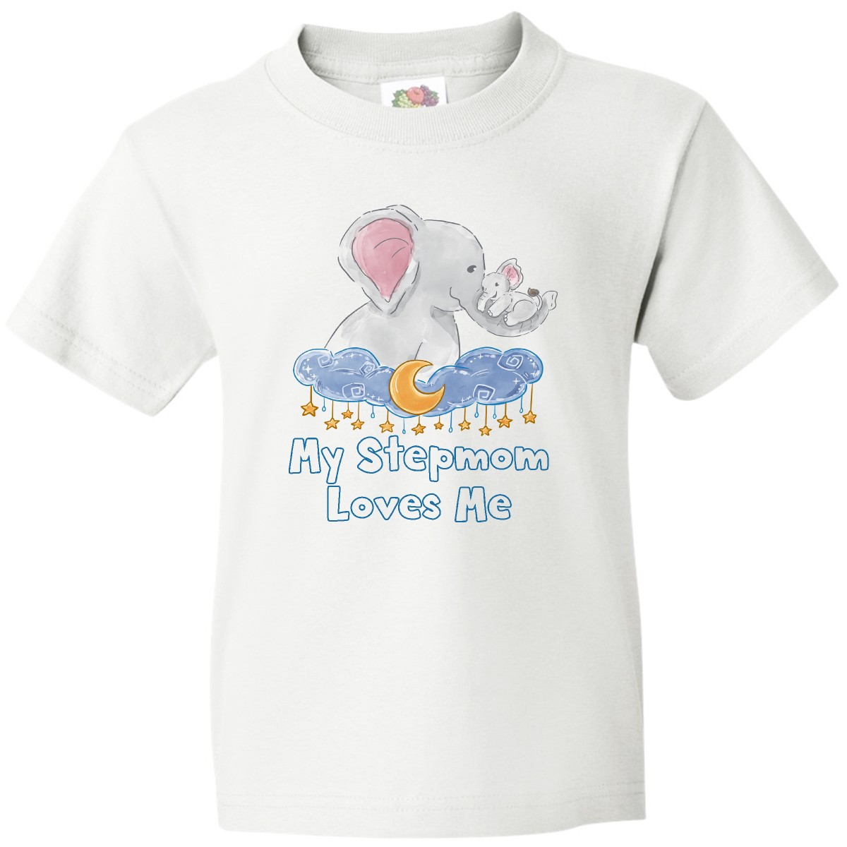 Inktastic My Stepmom Loves Me Cute Elephants Clouds Moon And Stars Youth T-Shirt - Picture 9 of 9
