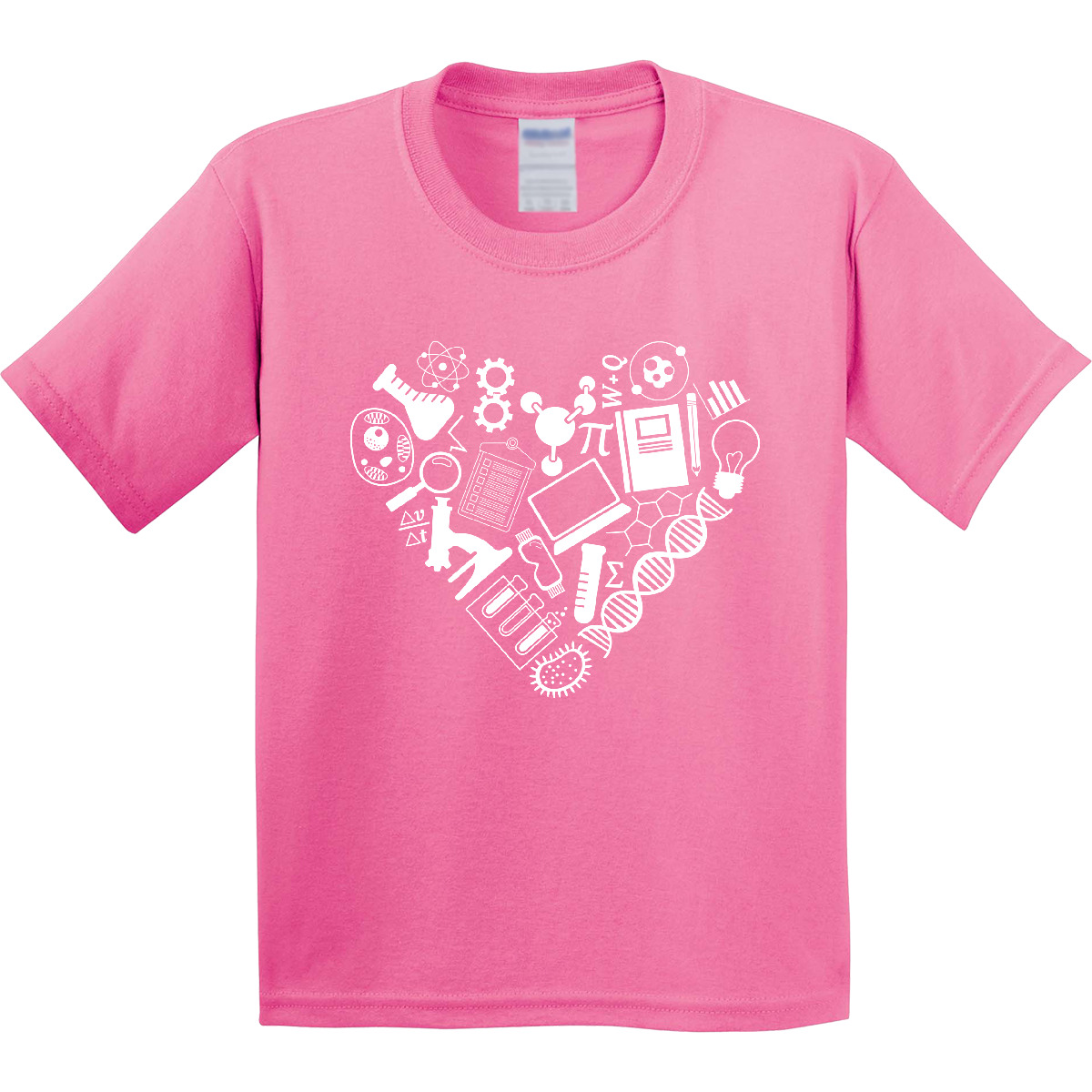 Inktastic Science Heart Beaker, Book, DNA And Microscope Youth T-Shirt Shape Tee