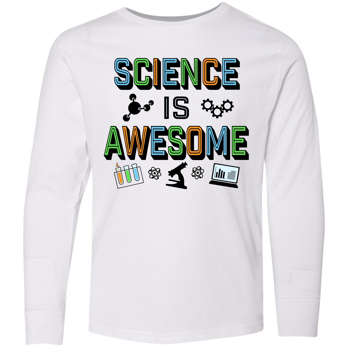 Inktastic Science Is Awesome Molecules And Microscope Youth Long Sleeve T-Shirt - Picture 3 of 3