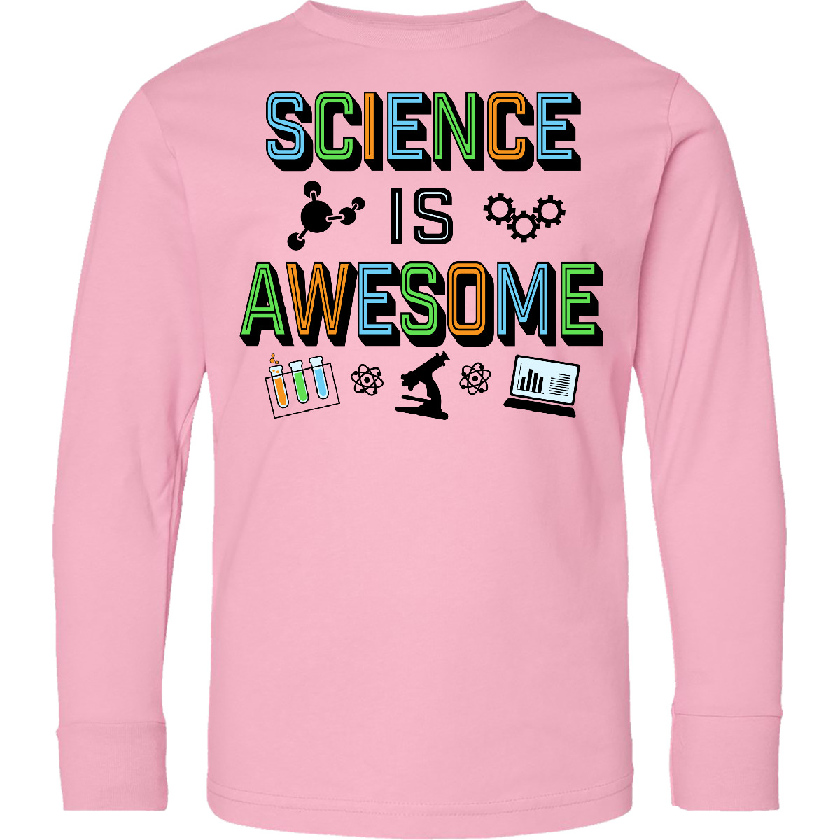 Inktastic Science Is Awesome Molecules And Microscope Youth Long Sleeve T-Shirt - Picture 2 of 3