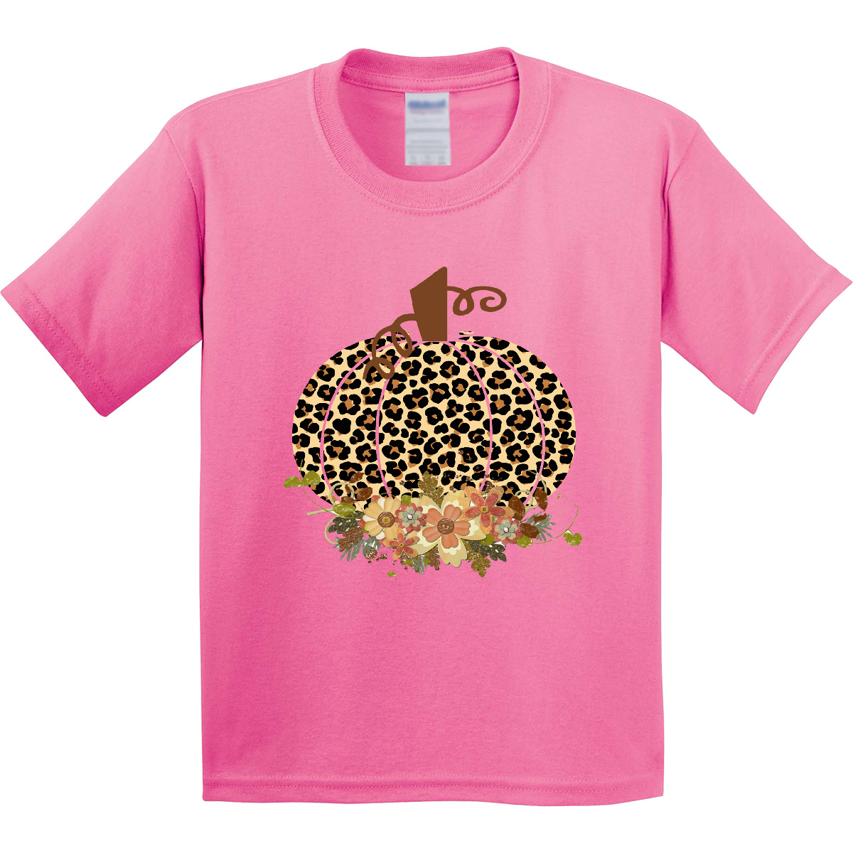 Inktastic Cheetah Print Pumpkin Youth T-Shirt Boodlebug Autumn Flowers Pumpkins - Picture 2 of 7