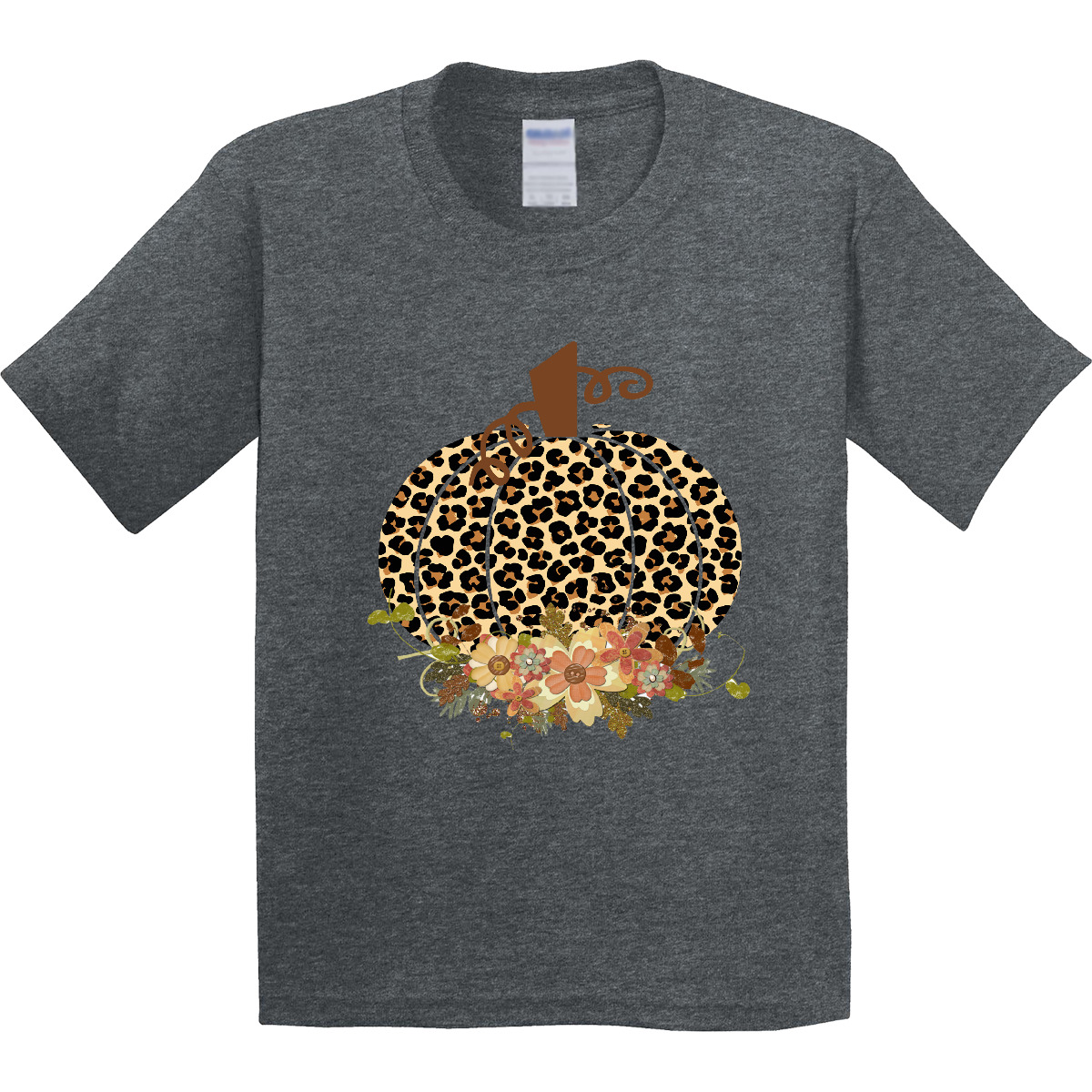 Inktastic Cheetah Print Pumpkin Youth T-Shirt Boodlebug Autumn Flowers Pumpkins - Picture 6 of 7