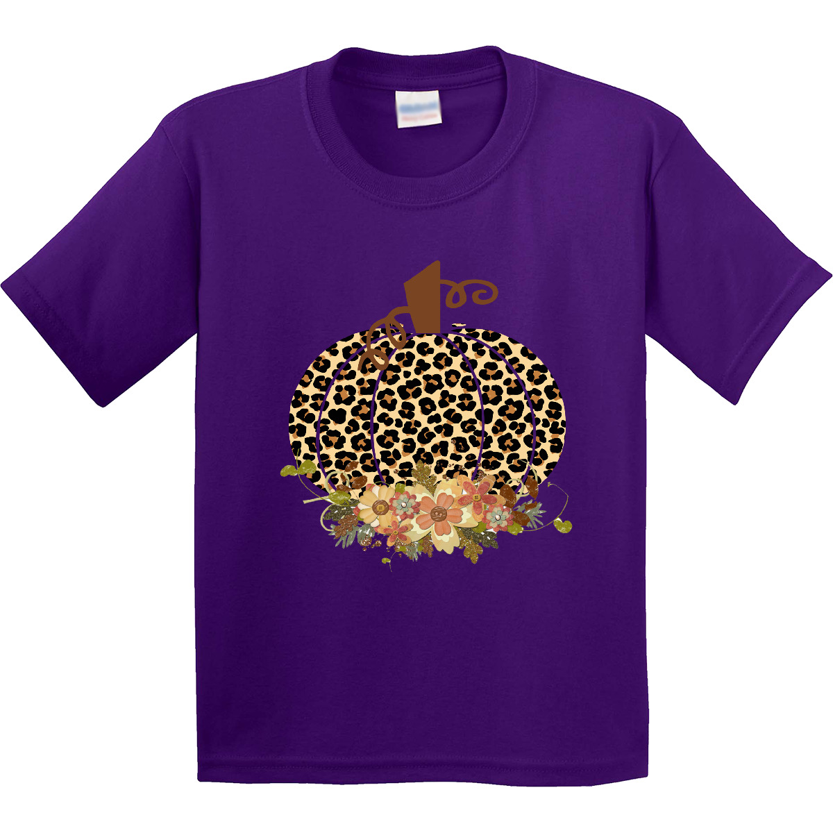Inktastic Cheetah Print Pumpkin Youth T-Shirt Boodlebug Autumn Flowers Pumpkins - Picture 5 of 7