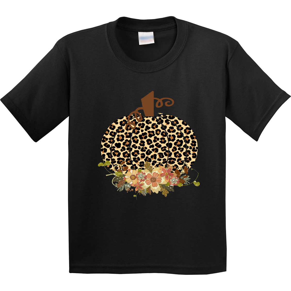 Inktastic Cheetah Print Pumpkin Youth T-Shirt Boodlebug Autumn Flowers Pumpkins - Picture 3 of 7