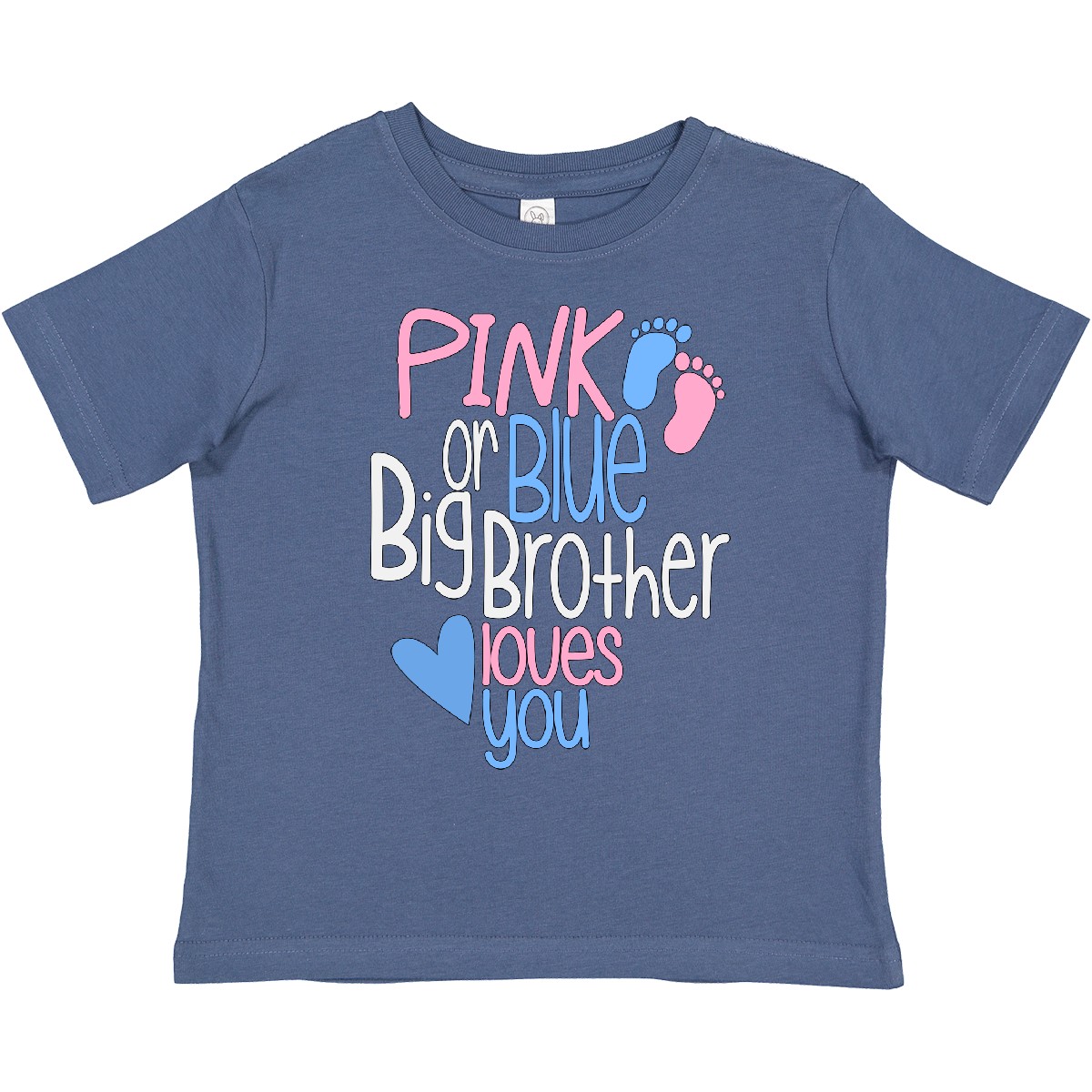 Inktastic Pink Or Blue, Big Brother Loves You Footprints And Toddler T-Shirt Bro - Picture 7 of 12