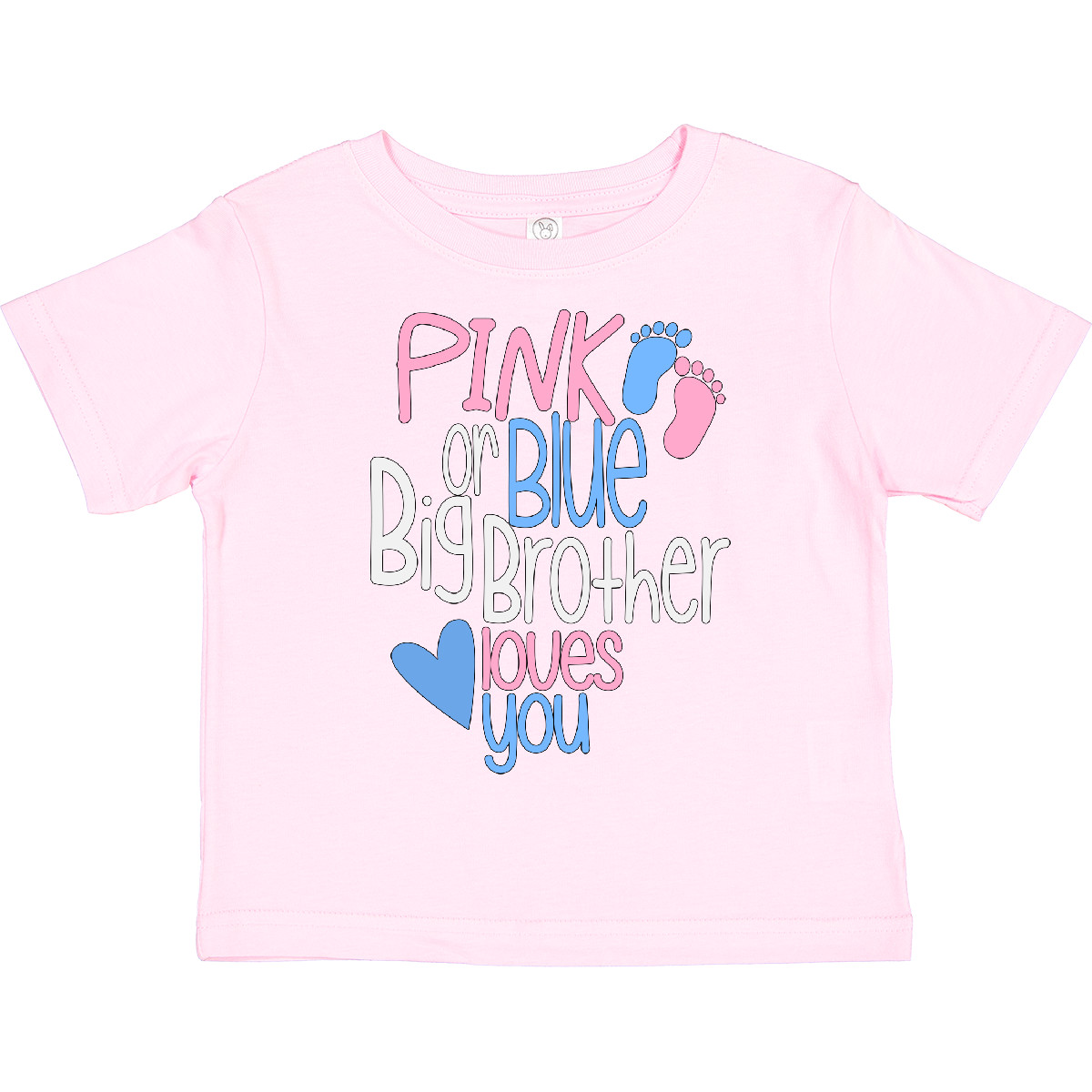 Inktastic Pink Or Blue, Big Brother Loves You Footprints And Toddler T-Shirt Bro - Picture 9 of 12