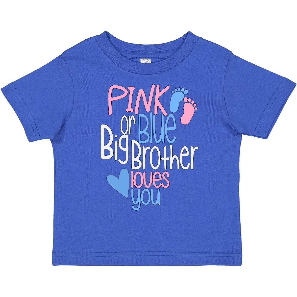 Inktastic Pink Or Blue, Big Brother Loves You Footprints And Toddler T-Shirt Bro - Picture 10 of 12