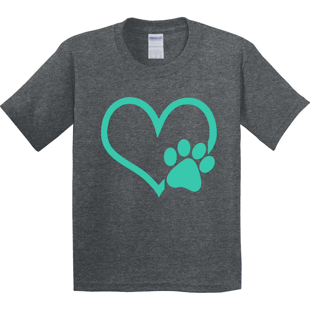 Inktastic Teal Heart With Paw Print Youth T-Shirt Boodlebug Graphics Pets Cat - Picture 3 of 4