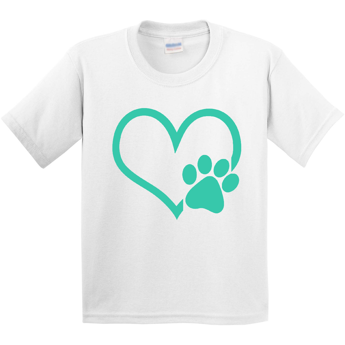Inktastic Teal Heart With Paw Print Youth T-Shirt Boodlebug Graphics Pets Cat - Picture 4 of 4
